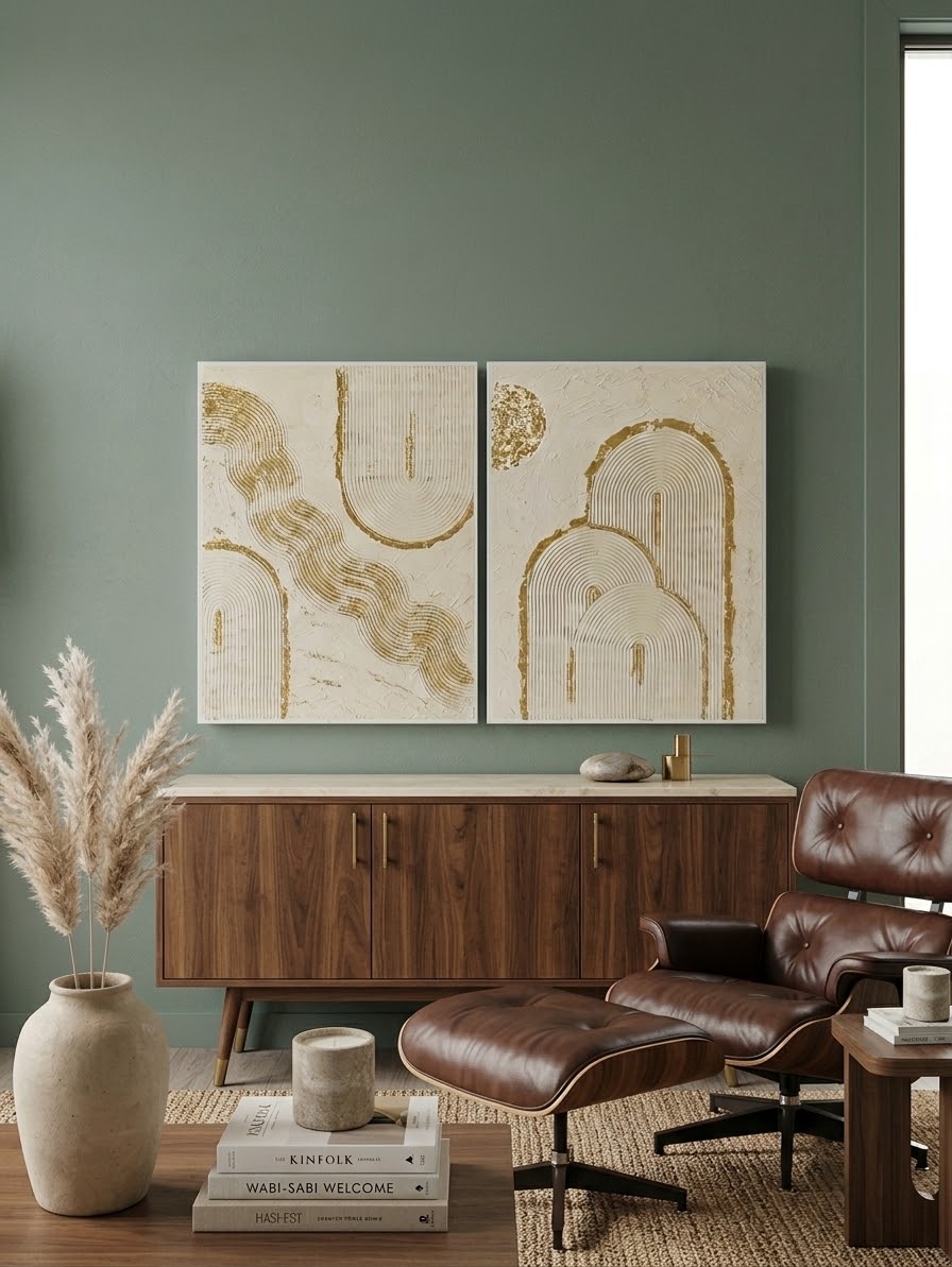 Luxury 3D Palette Knife Canvas Set – Minimalist Gold Leaf Arches