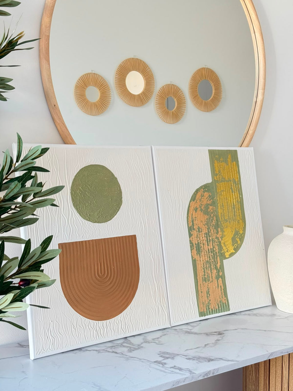 Handmade Textured Canvas Set | Sage Green, Terracotta & gold