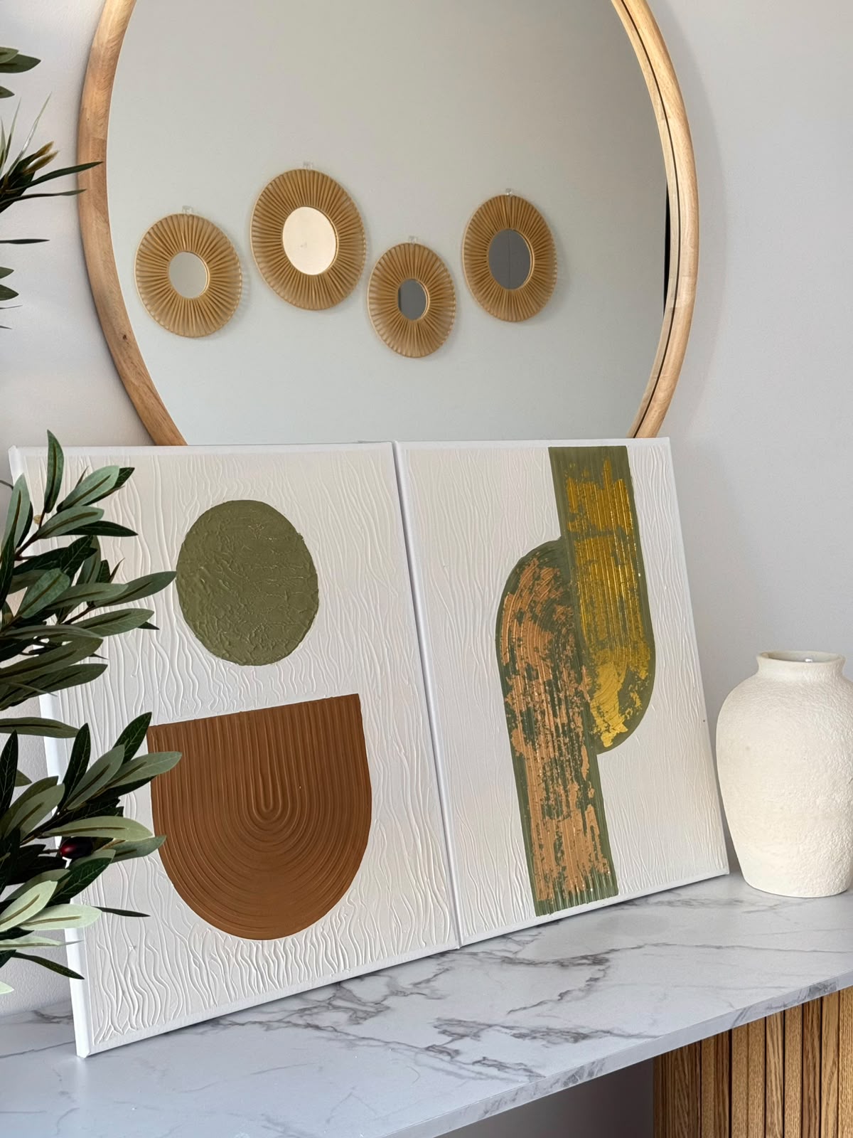 Handmade Textured Canvas Set | Sage Green, Terracotta & gold