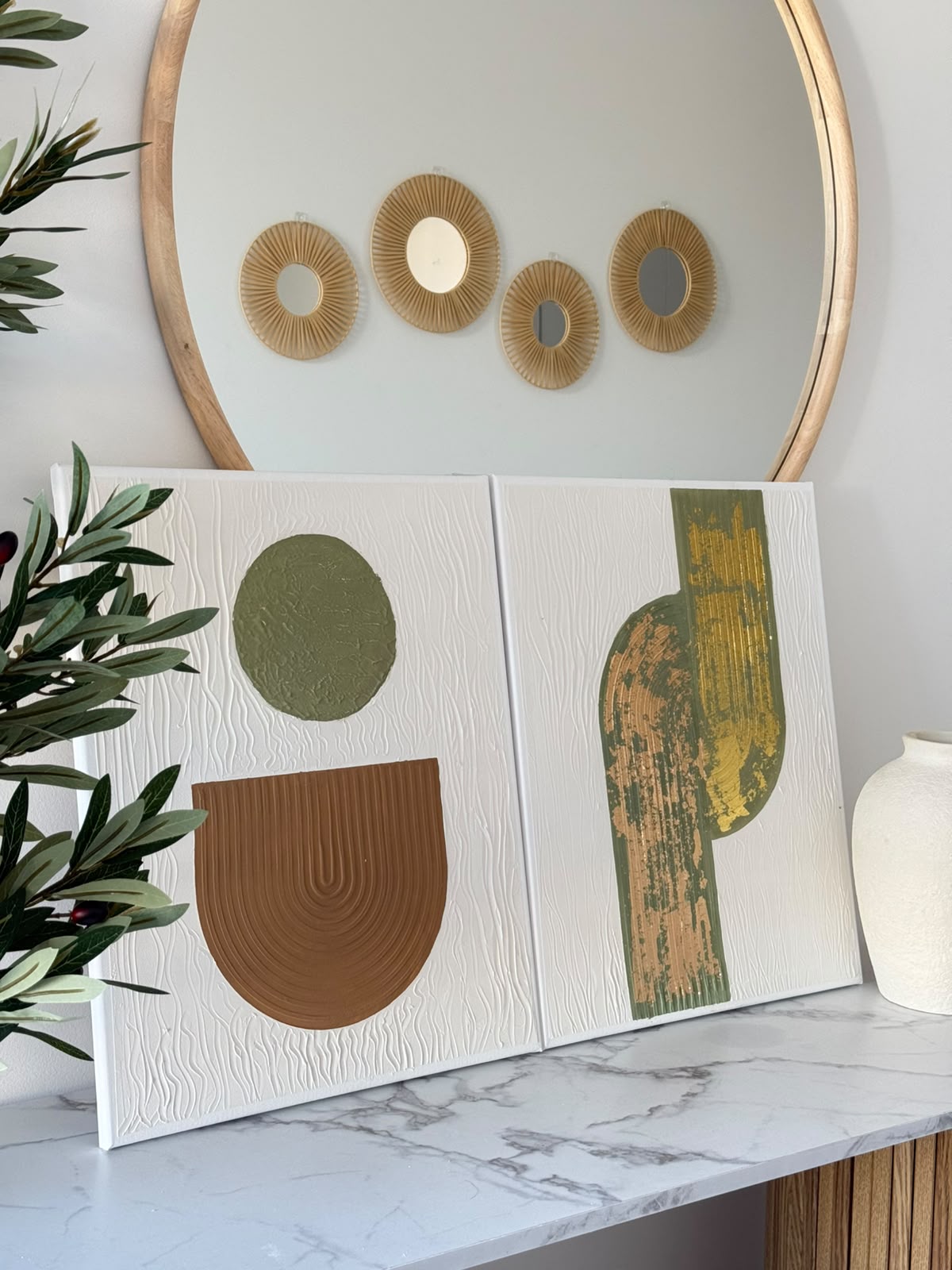 Handmade Textured Canvas Set | Sage Green, Terracotta & gold