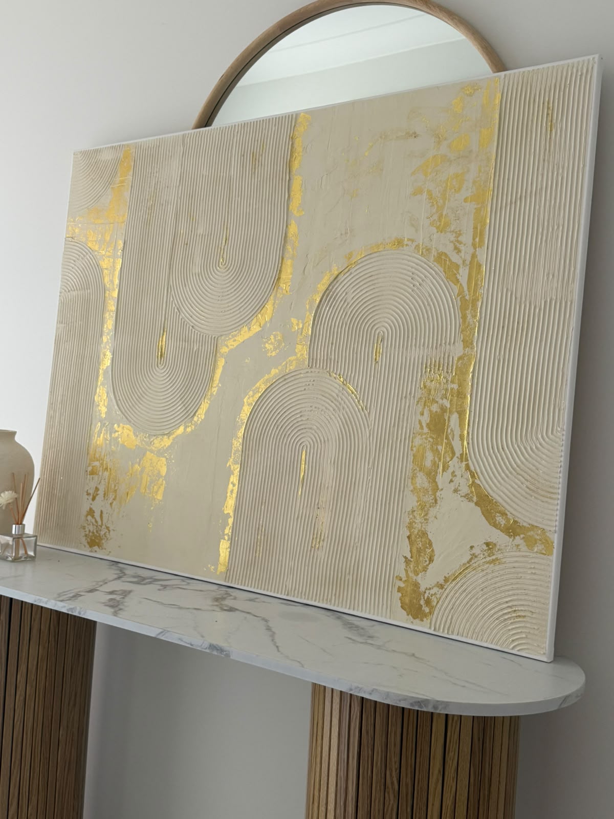 Large Textured 3D Arch Wall Art - Gold Leaf & soft Cream