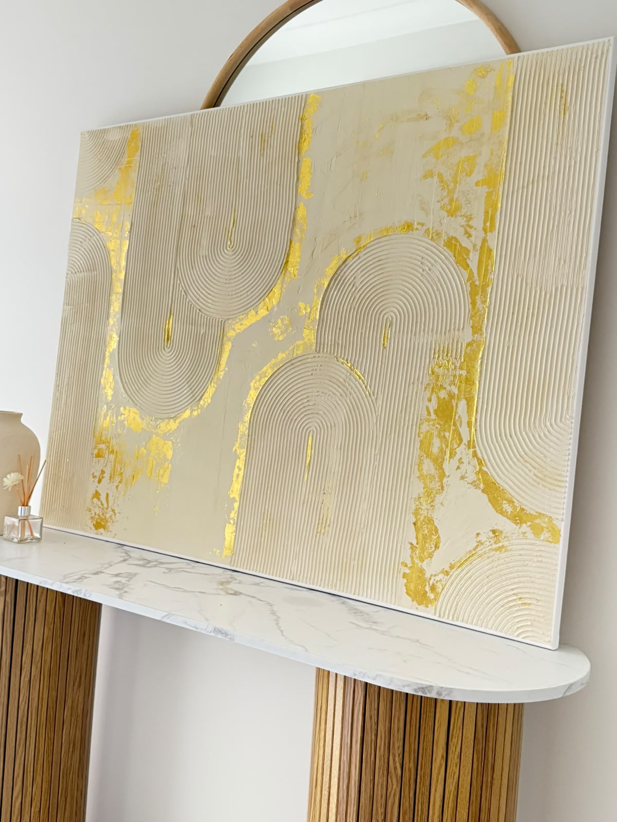 Large Textured 3D Arch Wall Art - Gold Leaf & soft Cream