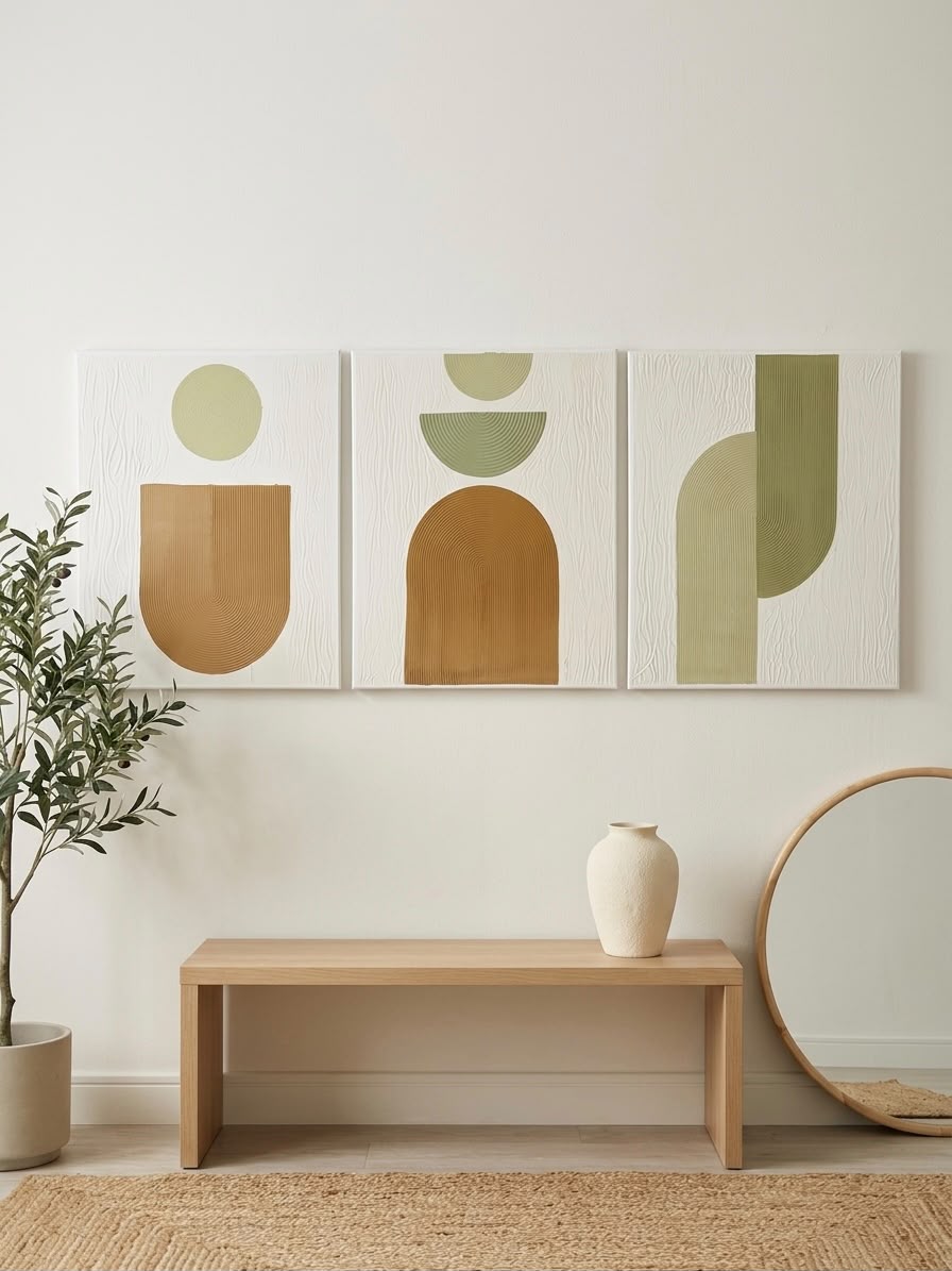 Handmade Textured Canvas Set | Sage Green, Terracotta & Cream