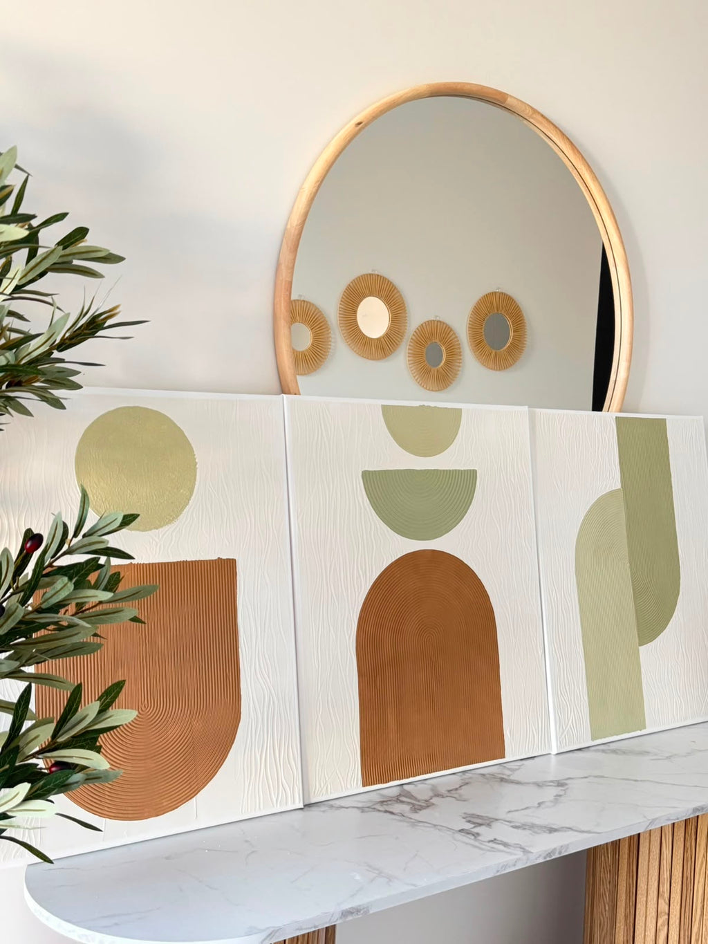Handmade Textured Canvas Set | Sage Green, Terracotta & Cream
