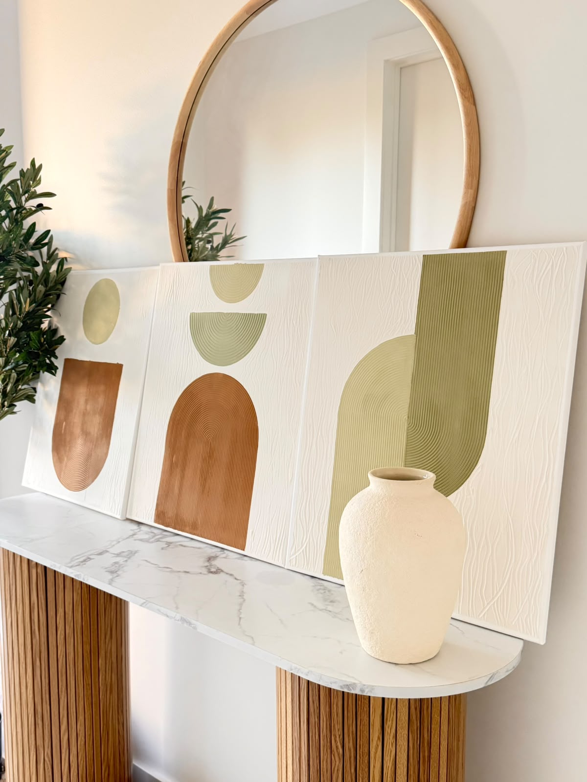 Handmade Textured Canvas Set | Sage Green, Terracotta & Cream