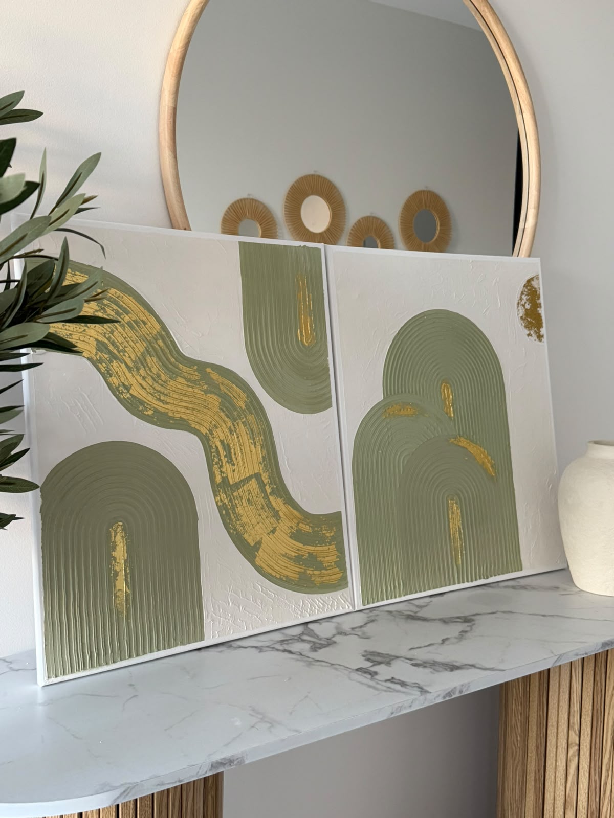 Original Handmade Boho Sage Green Wall Art – Duo-Set Canvas (Can be sold separately)