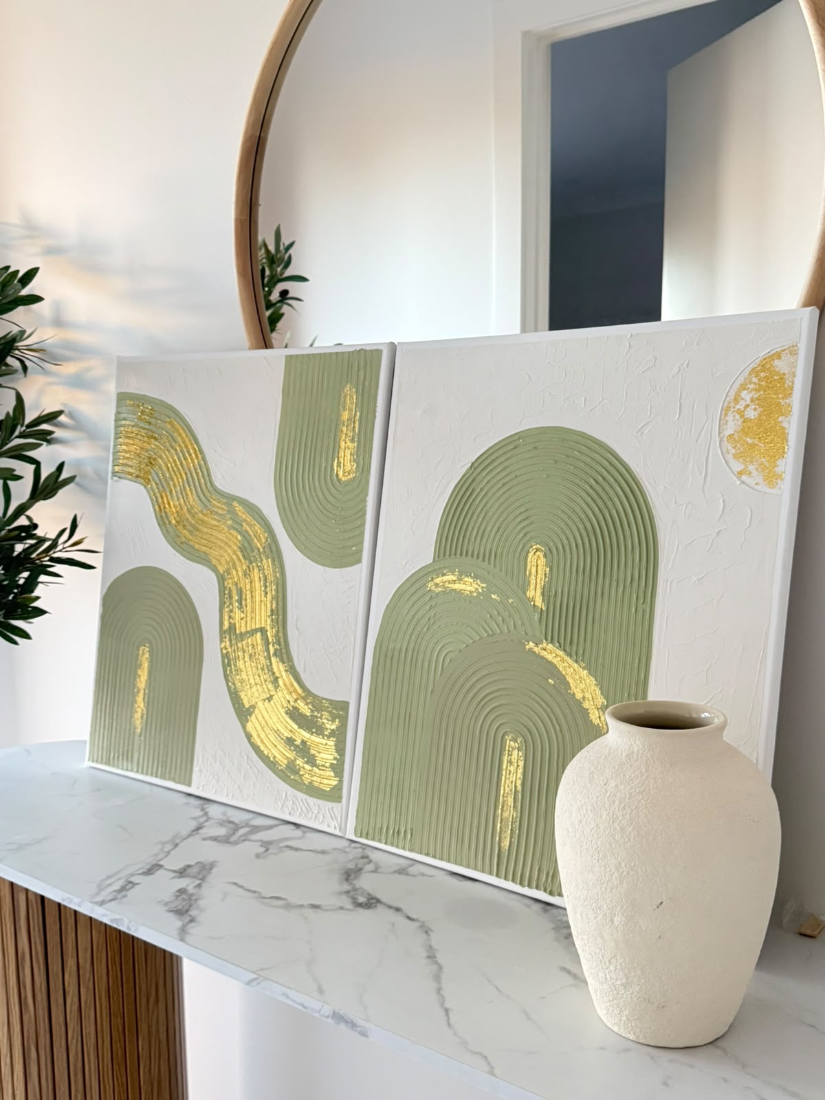 Original Handmade Boho Sage Green Wall Art – Duo-Set Canvas (Can be sold separately)