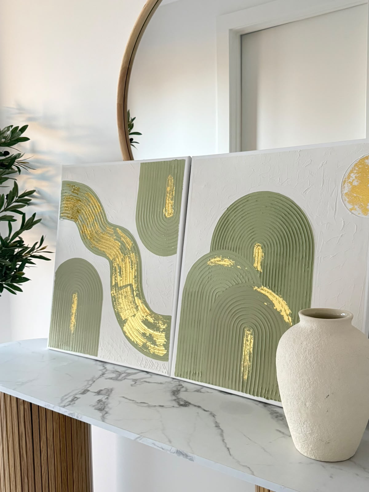 Original Handmade Boho Sage Green Wall Art – Duo-Set Canvas (Can be sold separately)