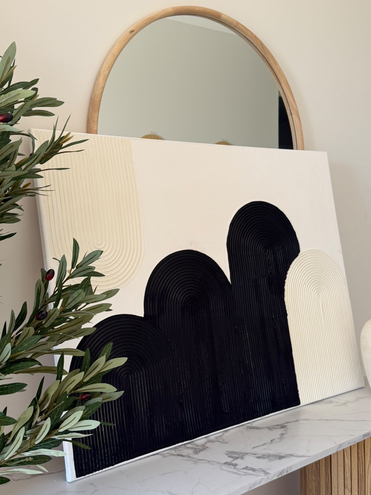 Handmade Textured Arch Wall Art | Black, Cream & White