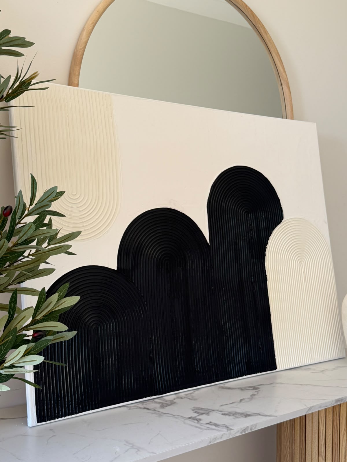 Handmade Textured Arch Wall Art | Black, Cream & White